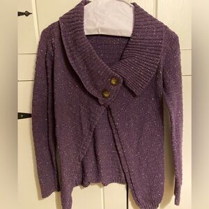 Rubbish mauve/purple heather cowl neck two button sweater. Size Small.